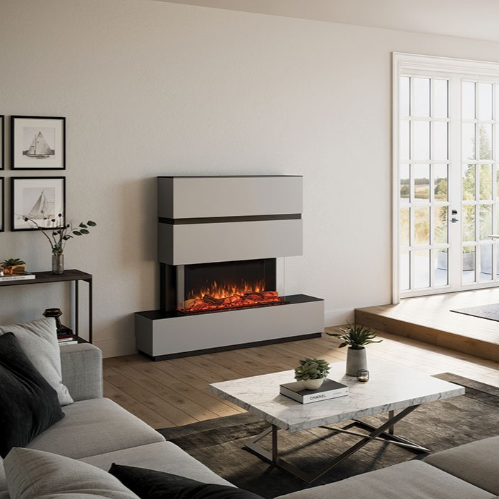 Avanti-110RW-with-optional-Split-Oak-Log-effect-installed-with-Milazzo-Suite-base-Two-top-sections-in-grey-and-various-trim-a Stovax/Gazco - AVANTI Milazzo Suite - Elektrisk elementpeis - Bilde 1